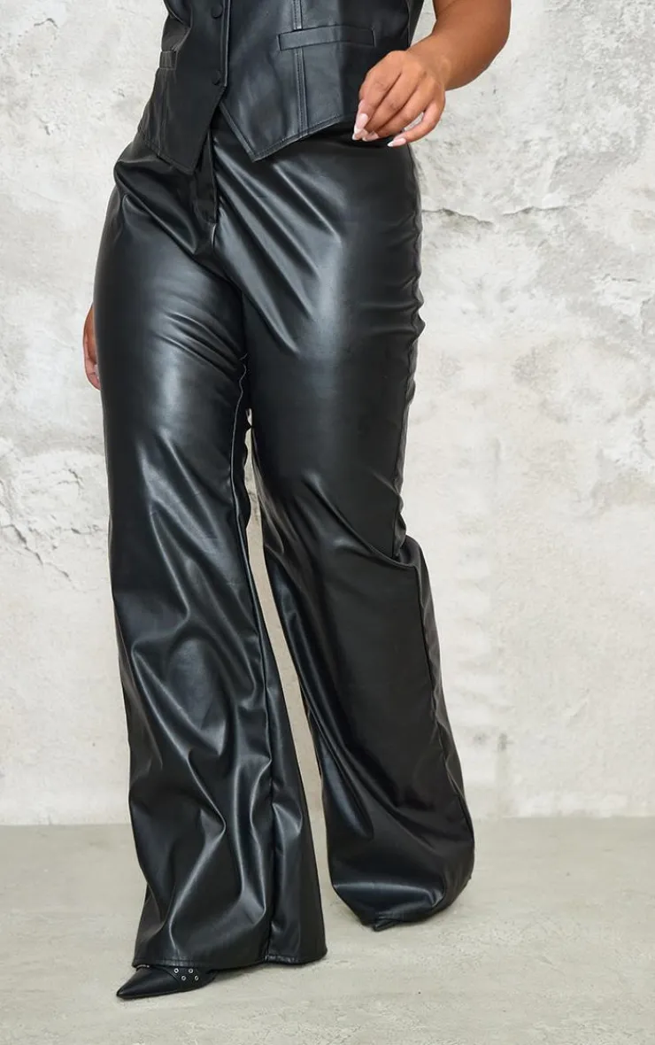 Clearance PrettyLittleThing Plus Faux Leather Straight Leg Low Rise Pants Black