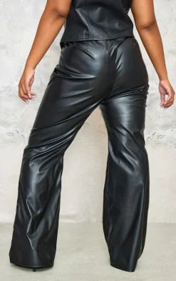 Clearance PrettyLittleThing Plus Faux Leather Straight Leg Low Rise Pants Black