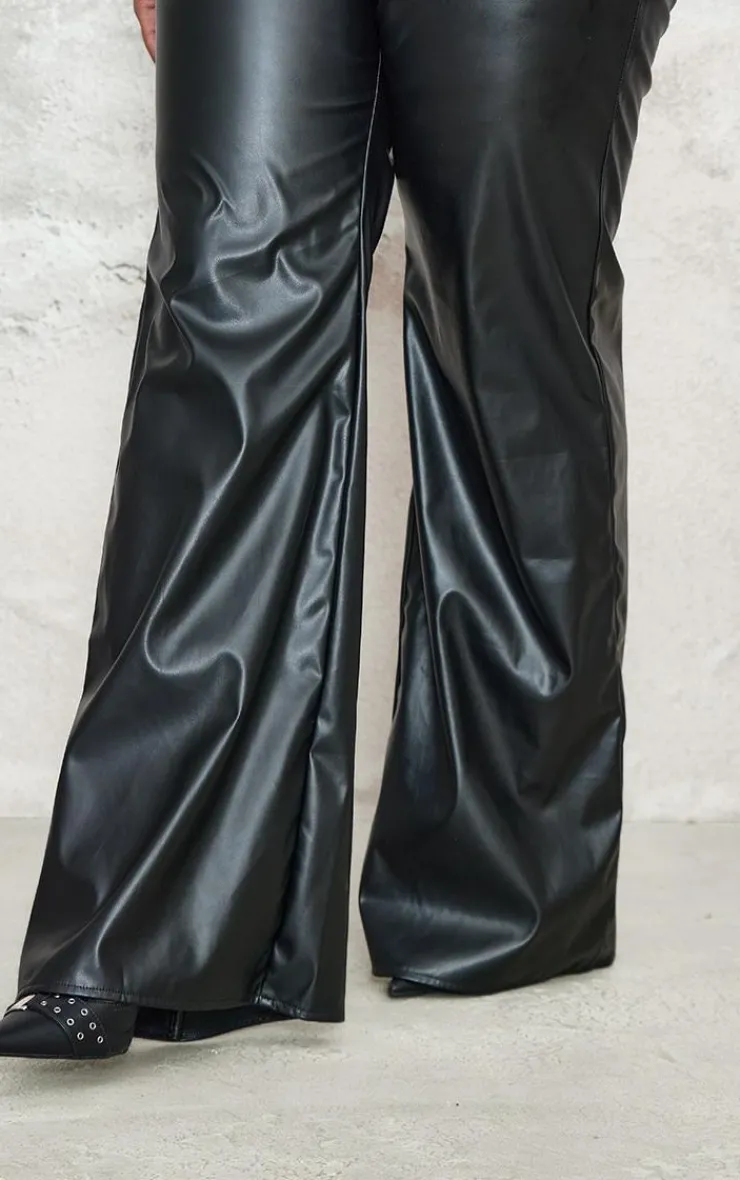 Clearance PrettyLittleThing Plus Faux Leather Straight Leg Low Rise Pants Black
