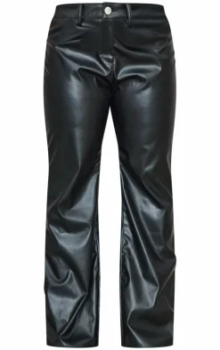 Clearance PrettyLittleThing Plus Faux Leather Straight Leg Low Rise Pants Black