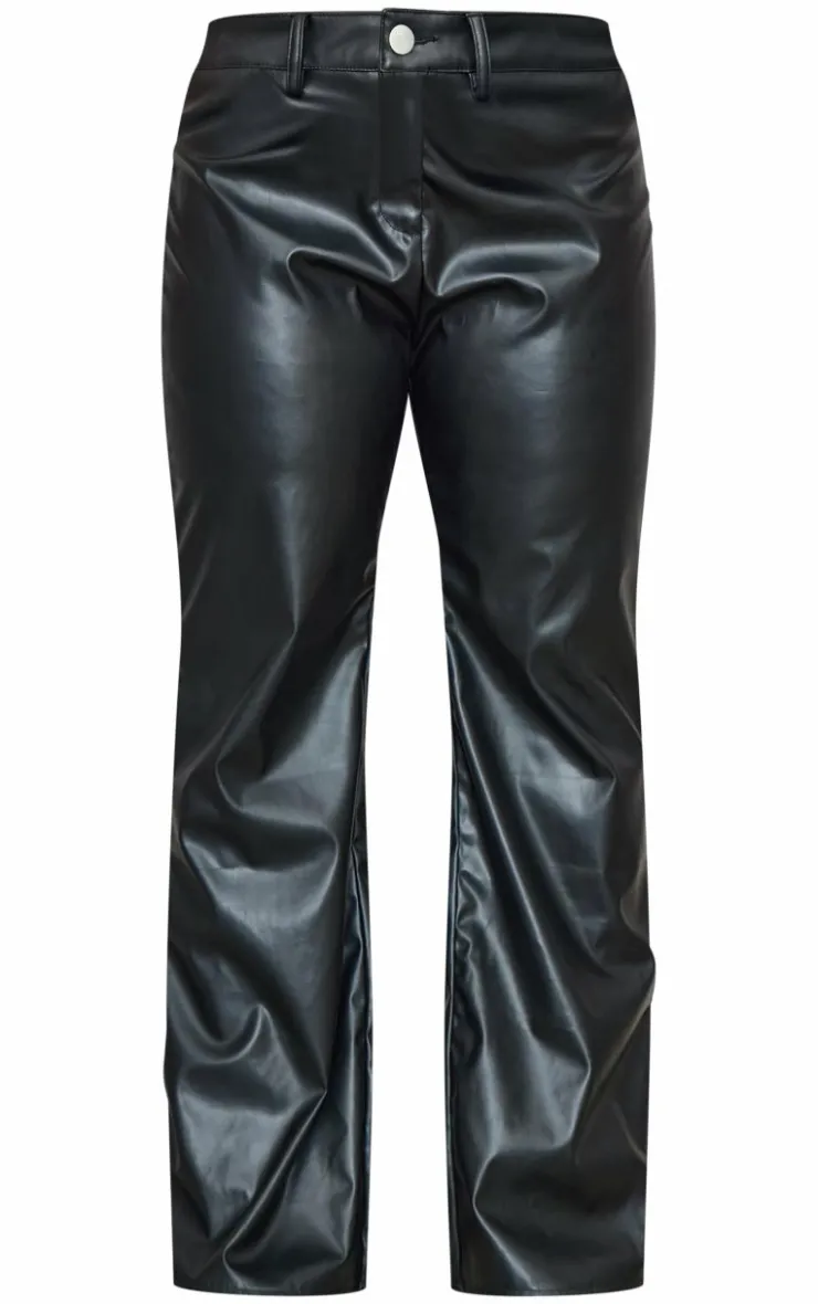 Clearance PrettyLittleThing Plus Faux Leather Straight Leg Low Rise Pants Black