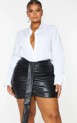 Plus Faux Leather V Front Ruched Mini Skirt-PrettyLittleThing Hot