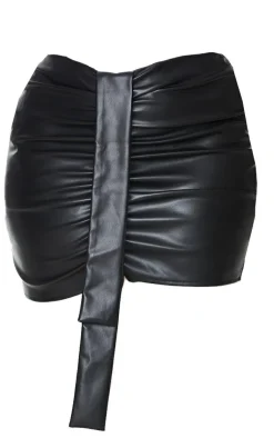 Plus Faux Leather V Front Ruched Mini Skirt-PrettyLittleThing Hot