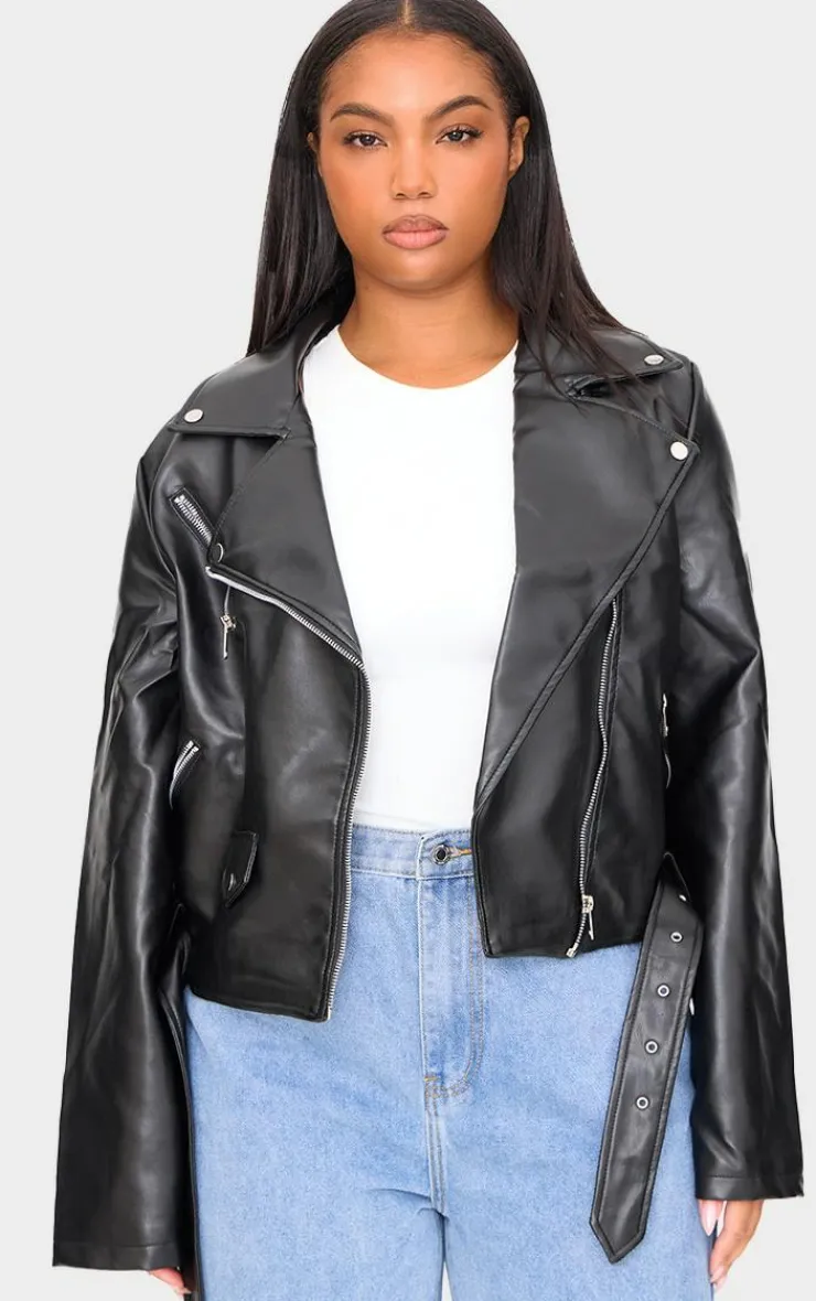 PrettyLittleThing Faux Leather Jackets*Plus Faux Leather Zip Detail Biker Jacket
