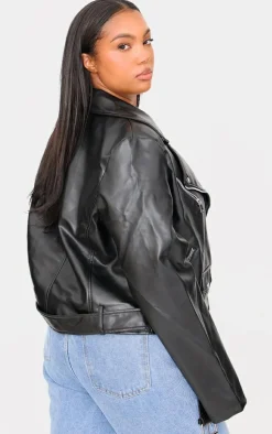 PrettyLittleThing Faux Leather Jackets*Plus Faux Leather Zip Detail Biker Jacket