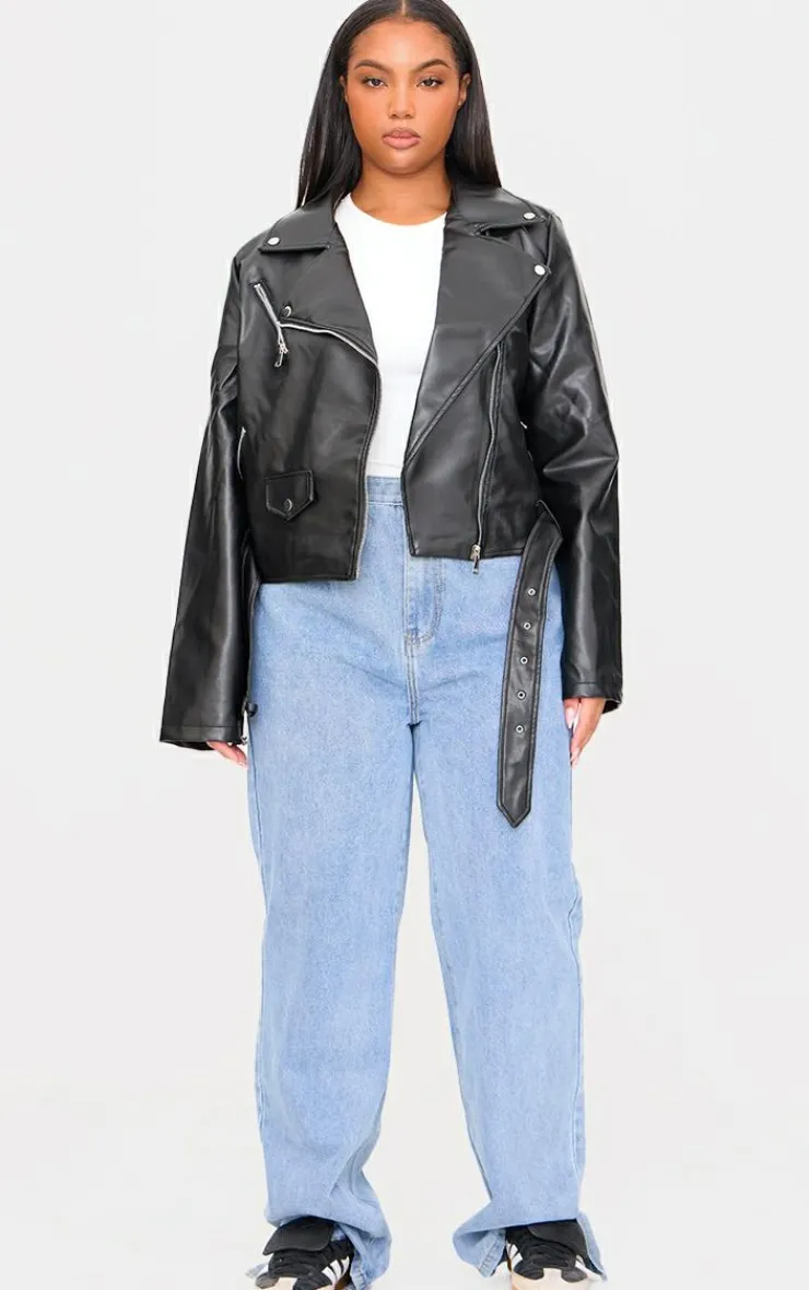 PrettyLittleThing Faux Leather Jackets*Plus Faux Leather Zip Detail Biker Jacket