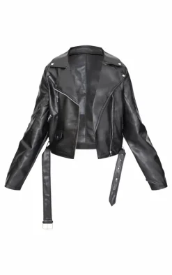 PrettyLittleThing Faux Leather Jackets*Plus Faux Leather Zip Detail Biker Jacket