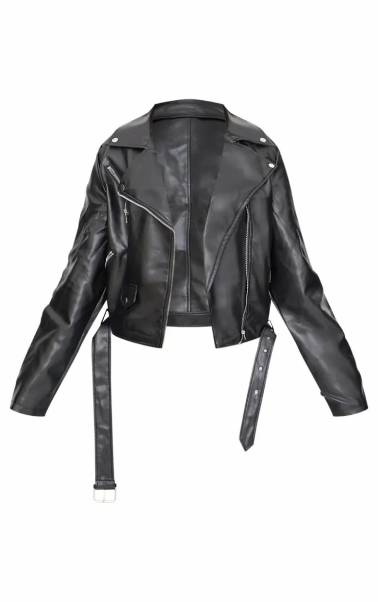 PrettyLittleThing Faux Leather Jackets*Plus Faux Leather Zip Detail Biker Jacket
