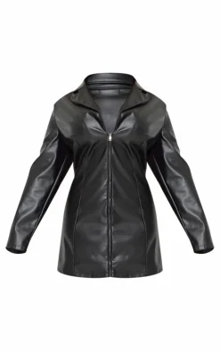 Plus Faux Leather Zip Up Blazer Dress-PrettyLittleThing New