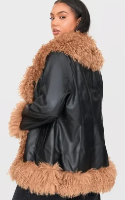 PrettyLittleThing Faux Leather Jackets*Plus Faux Mongolian Fur Trim Faux Leather Jacket