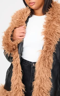 PrettyLittleThing Faux Leather Jackets*Plus Faux Mongolian Fur Trim Faux Leather Jacket