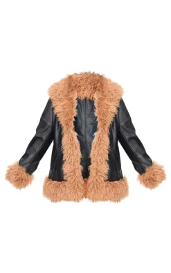 PrettyLittleThing Faux Leather Jackets*Plus Faux Mongolian Fur Trim Faux Leather Jacket