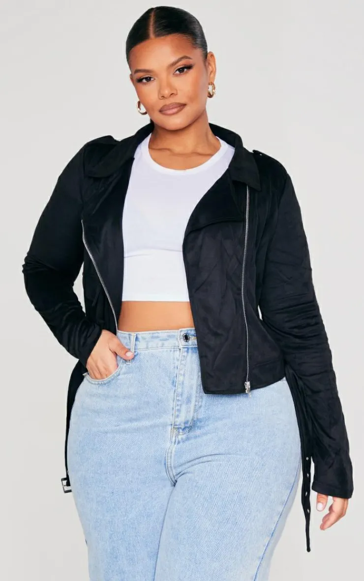 PrettyLittleThing Winter Coats & Jackets*Plus Faux Suede Biker Jacket