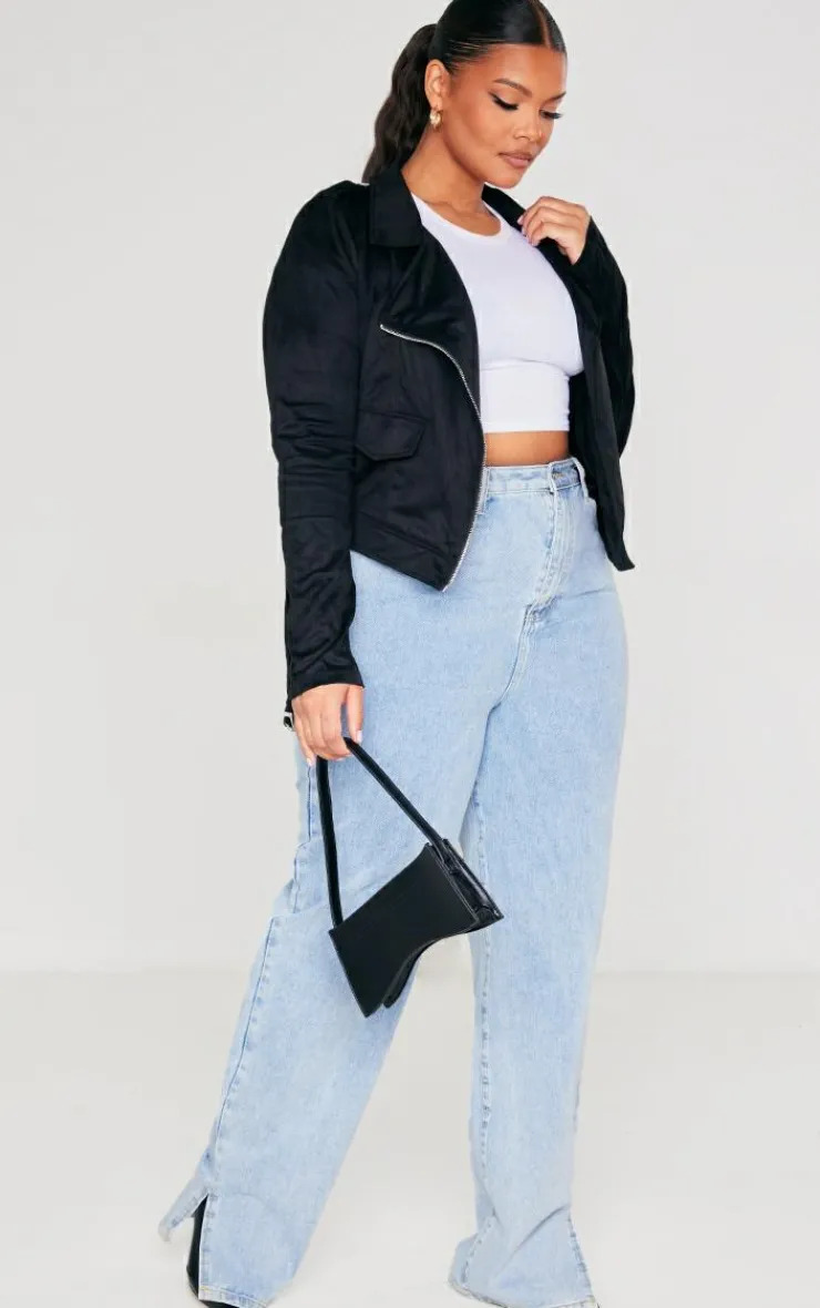 PrettyLittleThing Winter Coats & Jackets*Plus Faux Suede Biker Jacket