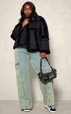 PrettyLittleThing Aviator Jackets*Plus Faux Suede Fur Trim Aviator