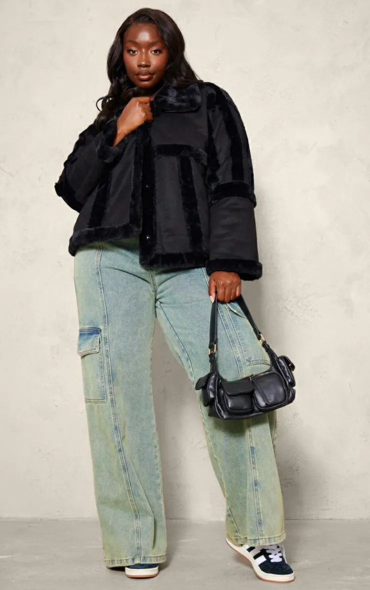 PrettyLittleThing Aviator Jackets*Plus Faux Suede Fur Trim Aviator
