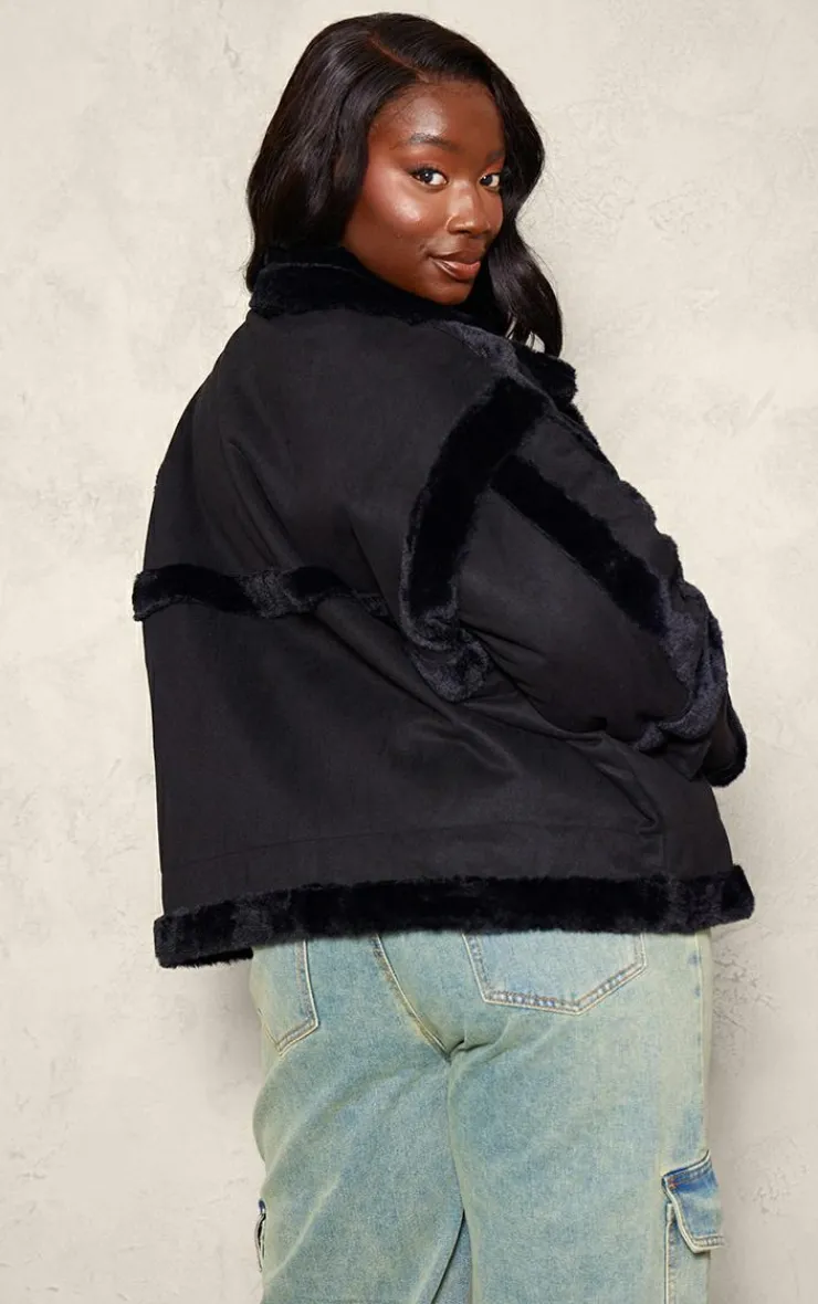 PrettyLittleThing Aviator Jackets*Plus Faux Suede Fur Trim Aviator