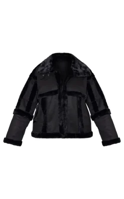PrettyLittleThing Aviator Jackets*Plus Faux Suede Fur Trim Aviator