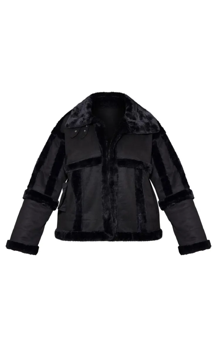 PrettyLittleThing Aviator Jackets*Plus Faux Suede Fur Trim Aviator