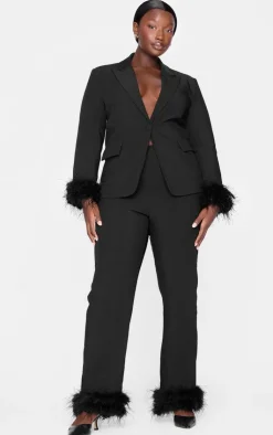 Best PrettyLittleThing Plus Feather Trim Tailored Pants Black