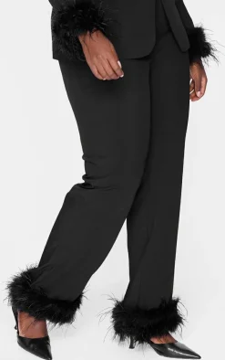 Best PrettyLittleThing Plus Feather Trim Tailored Pants Black