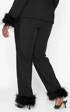 Best PrettyLittleThing Plus Feather Trim Tailored Pants Black