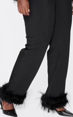 Best PrettyLittleThing Plus Feather Trim Tailored Pants Black