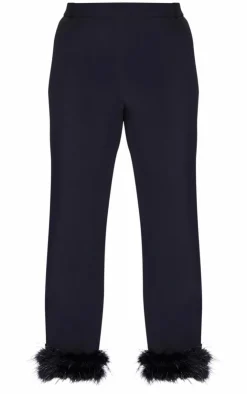 Best PrettyLittleThing Plus Feather Trim Tailored Pants Black