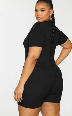 PrettyLittleThing Unitards*Plus Fine Knit Bust Detail Collared Seamless Unitard