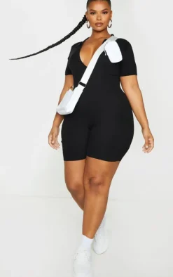 PrettyLittleThing Unitards*Plus Fine Knit Bust Detail Collared Seamless Unitard