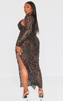 Plus Fishnet Sequin Cut Out Maxi Dress-PrettyLittleThing Online