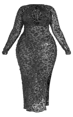 Plus Fishnet Sequin Cut Out Maxi Dress-PrettyLittleThing Online