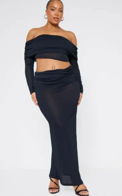 Clearance PrettyLittleThing Plus Fold Over Sheer Maxi Skirt Black