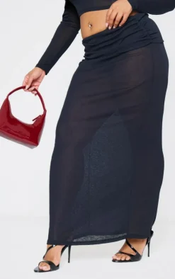 Clearance PrettyLittleThing Plus Fold Over Sheer Maxi Skirt Black