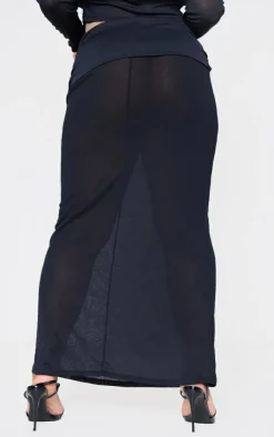 Clearance PrettyLittleThing Plus Fold Over Sheer Maxi Skirt Black