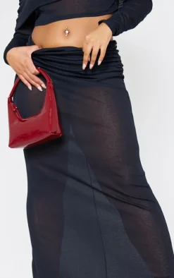 Clearance PrettyLittleThing Plus Fold Over Sheer Maxi Skirt Black
