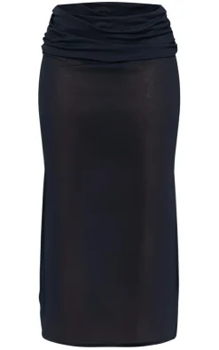 Clearance PrettyLittleThing Plus Fold Over Sheer Maxi Skirt Black