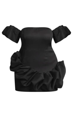 Plus Frill Detail Puff Sleeve Bardot Bodycon Dress-PrettyLittleThing New