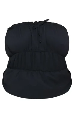 Sale PrettyLittleThing Plus Frill Trim Tie Front Bandeau Long Top Black