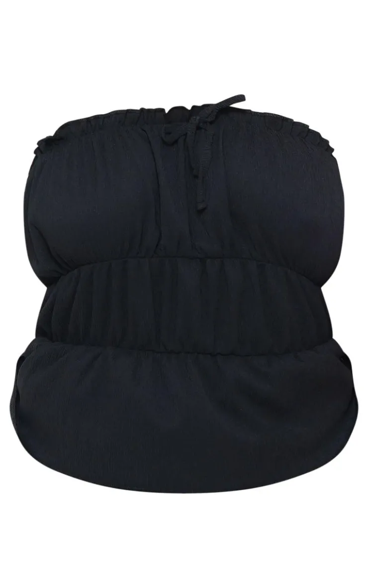 Sale PrettyLittleThing Plus Frill Trim Tie Front Bandeau Long Top Black