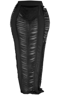 Plus Black Fringed Maxi Skirt