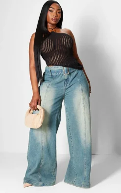 PrettyLittleThing Knitted Tops*Plus Halterneck Ring Detail Asymmetric Knit Top