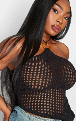 PrettyLittleThing Knitted Tops*Plus Halterneck Ring Detail Asymmetric Knit Top