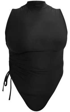 Outlet PrettyLittleThing Plus High Neck Sleeveless Slinky Bodysuit Black