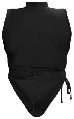 Outlet PrettyLittleThing Plus High Neck Sleeveless Slinky Bodysuit Black