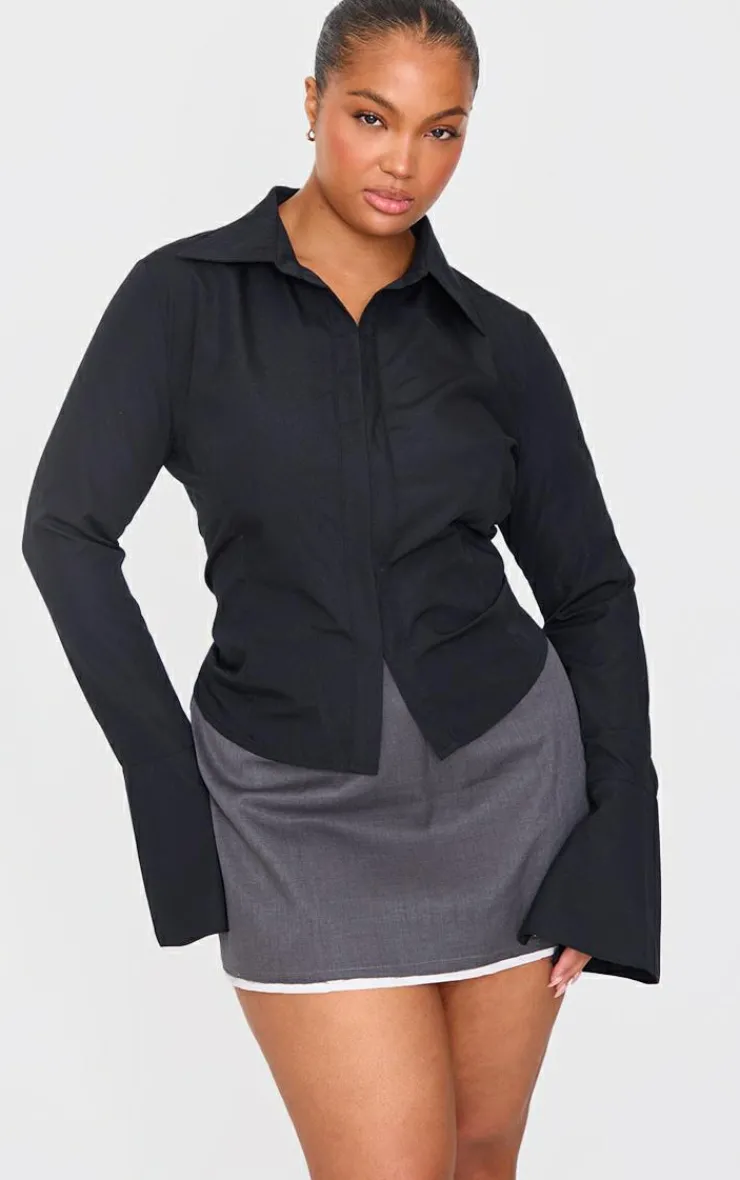 PrettyLittleThing Shirts*Plus Hook And Eye Flare Sleeve Shirt