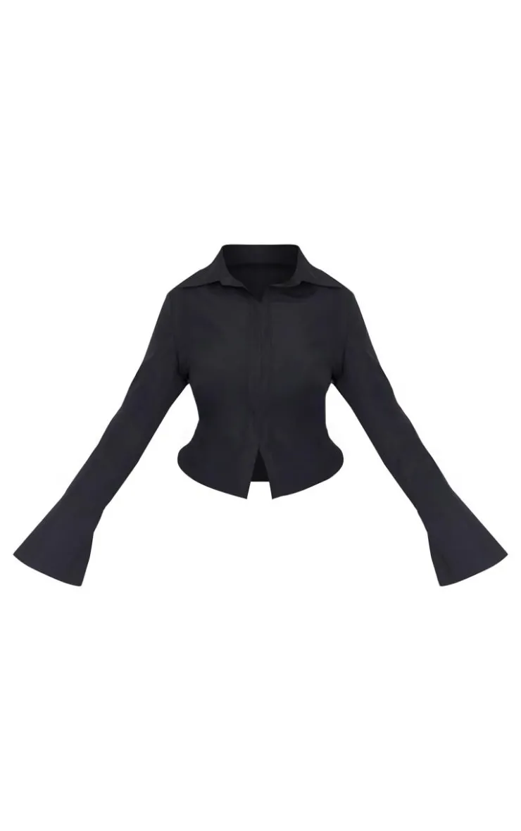 PrettyLittleThing Shirts*Plus Hook And Eye Flare Sleeve Shirt