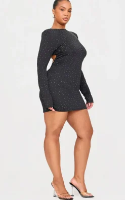 Plus Hot Fix Long Sleeve Mini Dress-PrettyLittleThing