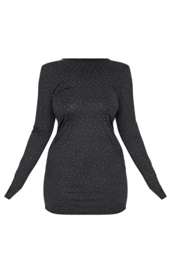 Plus Hot Fix Long Sleeve Mini Dress-PrettyLittleThing