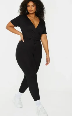 Plus Black Jersey Wrap Jumpsuit